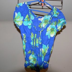 Hollister Blue Floral Summer Shirt Top